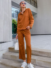 Load image into Gallery viewer, Quarter Button Side Slit Waffle Knit Top and Pants Set