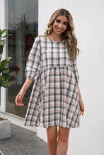 Load image into Gallery viewer, Plaid Three-quarter Sleeve Babydoll Dress