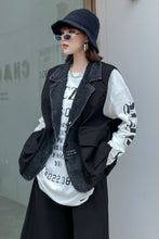 Load image into Gallery viewer, Spliced Denim Lapel Collar Vest with Pockets