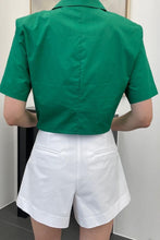 Load image into Gallery viewer, Drawstring Detail Cropped Johnny Collar Top