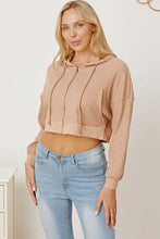 Load image into Gallery viewer, Waffle-Knit Drawstring Zip Up Hoodie