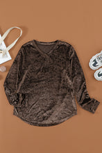 Load image into Gallery viewer, V-Neck Curved Hem Crushed Velvet Tee