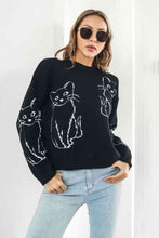 Load image into Gallery viewer, Cat Pattern Round Neck Long Sleeve Pullover Sweater