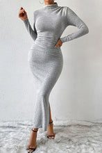 Load image into Gallery viewer, Heathered Slit Mock Neck Wrap Dress
