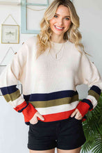 Load image into Gallery viewer, Striped Round Neck Decorative Button Dropped Shoulder Pullover Sweater