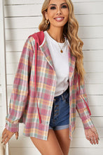 Load image into Gallery viewer, Plaid Drawstring Hooded Shirt Jacket