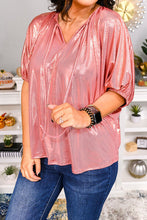 Load image into Gallery viewer, Tie Neck Metallic Half Sleeve T-Shirt
