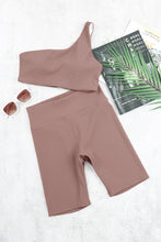 Load image into Gallery viewer, One-shoulder Sports Bra and Biker Shorts Set