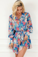 Load image into Gallery viewer, Floral Tie Waist Lantern Sleeve Ruffled Hem Mini Dress