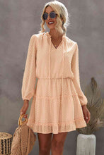Load image into Gallery viewer, Swiss Dot Tie Neck Frill Trim Dress