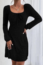 Load image into Gallery viewer, Ribbed Tied Square Neck Long Sleeve Mini Dress
