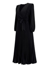 Load image into Gallery viewer, Pleated Surplice Tie Waist Maxi Dress