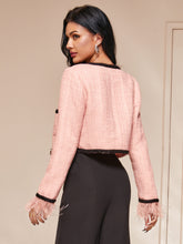 Load image into Gallery viewer, Contrast Feather Trim Cuff Cropped Jacket
