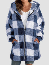 Load image into Gallery viewer, Plaid Zip Up Hooded Jacket with Pockets