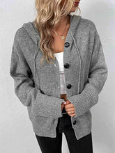 Load image into Gallery viewer, Button Up Drawstring Long Sleeve Hooded Cardigan