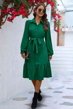 Load image into Gallery viewer, Long Sleeve Tie Waist Shirt Dress