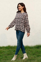 Load image into Gallery viewer, Floral Flounce Sleeve Round Neck Blouse