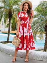 Load image into Gallery viewer, Printed Round Neck Flounce Sleeve Midi Dress