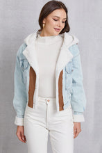 Load image into Gallery viewer, Contrast Raw Hem Hooded Denim Jacket