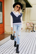 Load image into Gallery viewer, Contrast V-Neck Cap Sleeve Sweater Vest
