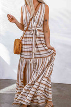 Load image into Gallery viewer, Striped Tie Waist Slit Sleeveless Dress