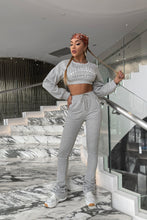 Load image into Gallery viewer, Graphic Dropped Shoulder Cropped Top and Stacked Pants Set