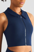 Load image into Gallery viewer, Zip Up Collared Cropped Sports Top