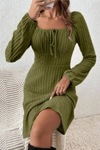 Load image into Gallery viewer, Ribbed Tied Square Neck Long Sleeve Mini Dress