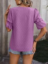 Load image into Gallery viewer, Swiss Dot V-Neck Short Sleeve Blouse