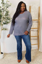 Load image into Gallery viewer, Basic Bae Waffle-Knit Round Neck Long Sleeve Slit Sweatshirt