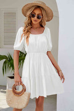 Load image into Gallery viewer, Ruched Square Neck Puff Sleeve Mini Dress