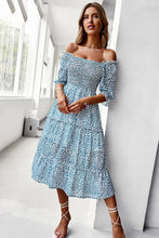 Load image into Gallery viewer, Ditsy Floral Off-Shoulder Smocked Midi Dress