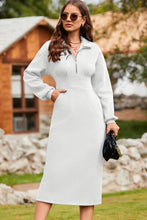 Load image into Gallery viewer, Half Zip Collared Neck Slit Midi Dress