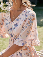 Load image into Gallery viewer, Floral Drawstring Waist Ruffle Hem Mini Dress