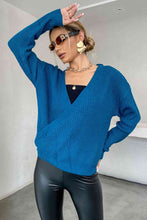 Load image into Gallery viewer, Double Take Surplice Neck Dropped Shoulder Sweater