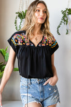Load image into Gallery viewer, Embroidered Tie-Neck Tassel Blouse