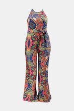 Load image into Gallery viewer, Plus Size Printed Tie Waist Jumpsuit with Pockets