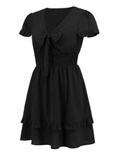 Load image into Gallery viewer, Tied V-Neck Tiered Mini Dress