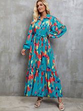 Load image into Gallery viewer, Frill Tied Printed Balloon Sleeve Dress