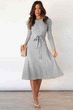 Load image into Gallery viewer, Round Neck Long Sleeve Tie Waist Sweater Dress