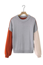 Load image into Gallery viewer, Contrast Round Neck Dropped Shoulder Sweater