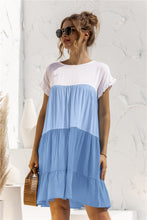 Load image into Gallery viewer, Color Block Round Neck Ruffle Hem Dress