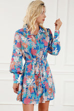 Load image into Gallery viewer, Floral Tie Waist Lantern Sleeve Ruffled Hem Mini Dress
