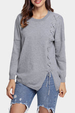 Load image into Gallery viewer, Lace-Up Slit Knit Top