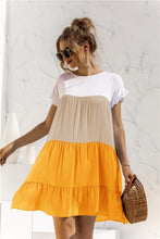 Load image into Gallery viewer, Color Block Round Neck Ruffle Hem Dress