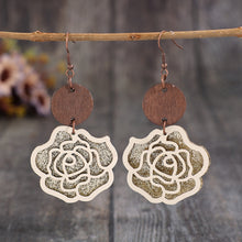 Load image into Gallery viewer, Wooden Alloy Rose Shape Dangle Earrings