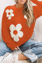 Load image into Gallery viewer, Round Neck Floral Pattern Color Contrast Design Long Sleeve Sweater