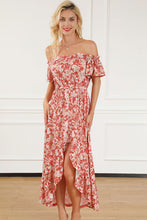 Load image into Gallery viewer, Smocked Off-Shoulder Ruffle Hem Dress