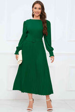 Load image into Gallery viewer, Round Neck Flounce Sleeve Pleated Dress