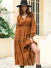Load image into Gallery viewer, Tie Neck Long Sleeve Midi Tiered Dress